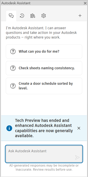 Autodesk Assistant for Revit panel