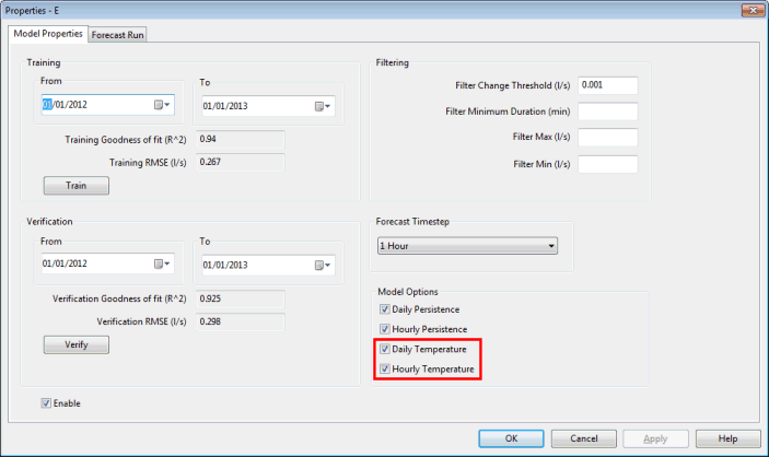 Model Properties tab