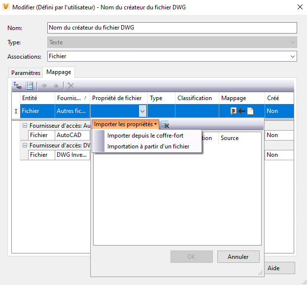 onglet Mappage de propriétés