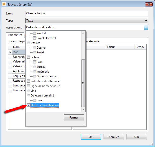 boîte de dialogue Nouvelle propriété