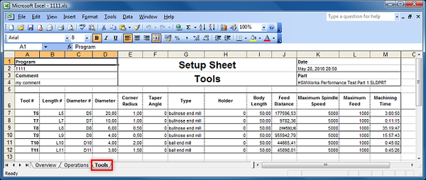 Excel - 刀具工作表