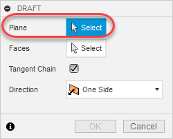 “拔模”对话框