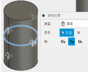 在 Y 方向上约束大型销