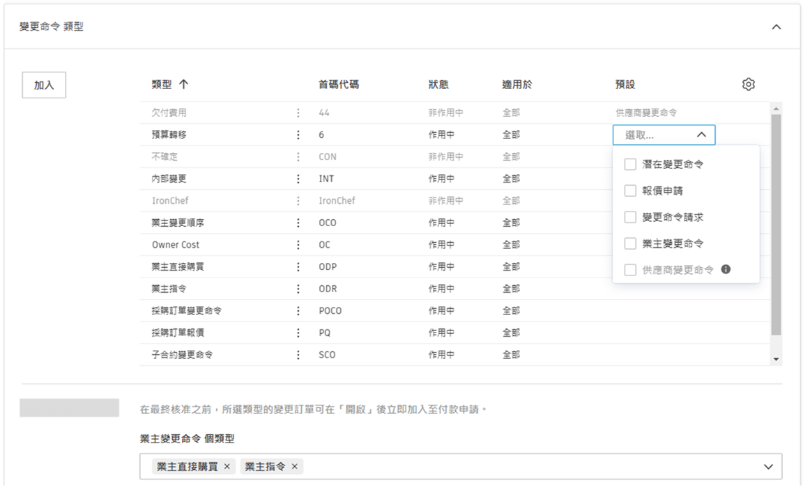 預設變更命令類型規劃