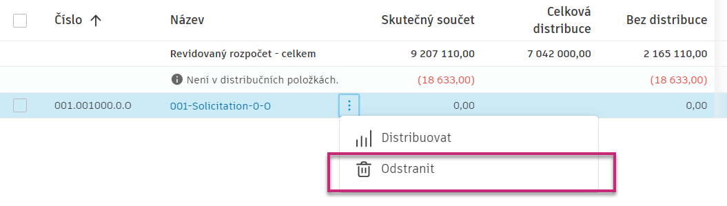 Odstranit distribuční položku