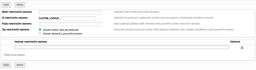 Definování rozevíracího seznamu