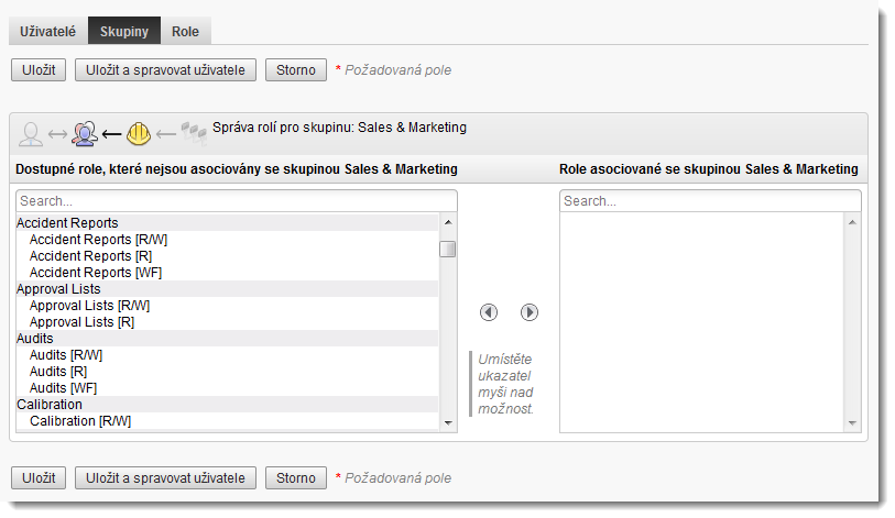 Přidání rolí do skupiny