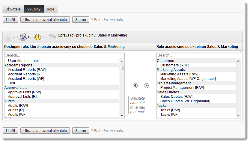 Přidání rolí do skupiny