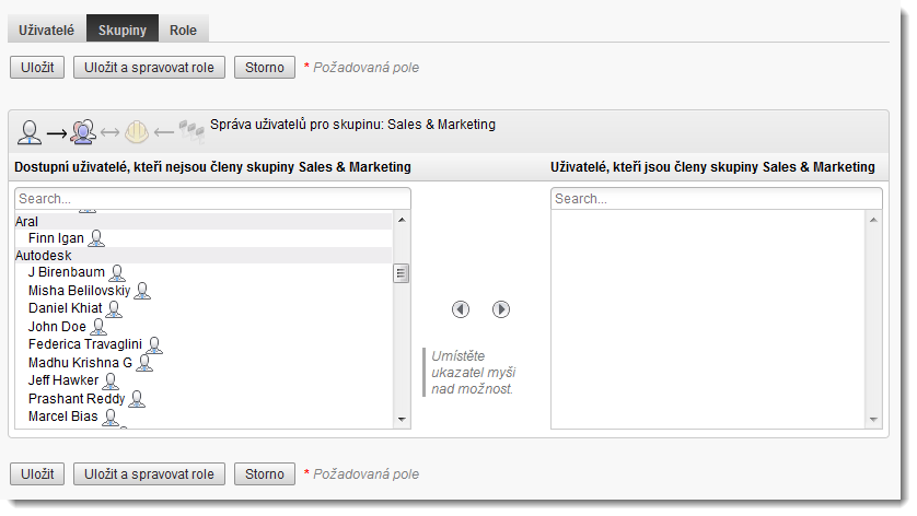 Přidání uživatelů do skupiny