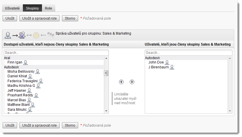 Přidání uživatelů do skupiny
