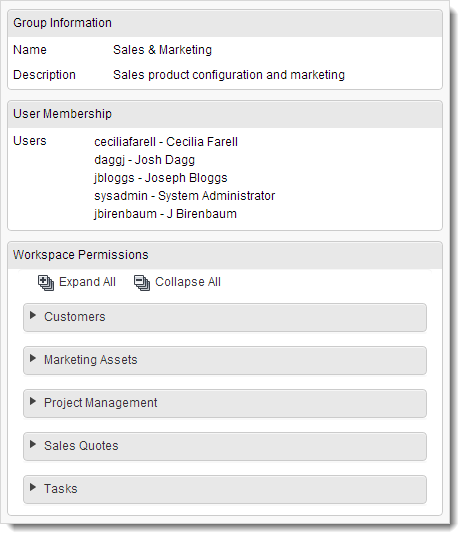 Zobrazení podrobností, uživatelů a oprávnění skupiny