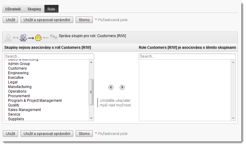 Přidání skupin k roli