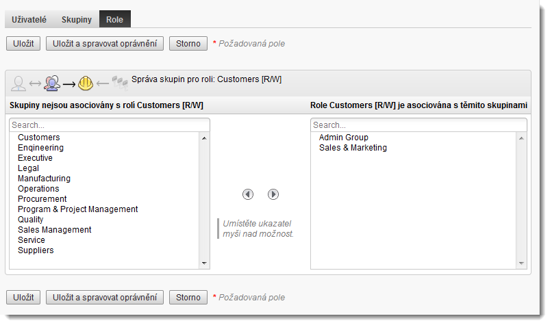 Přidání skupin k roli