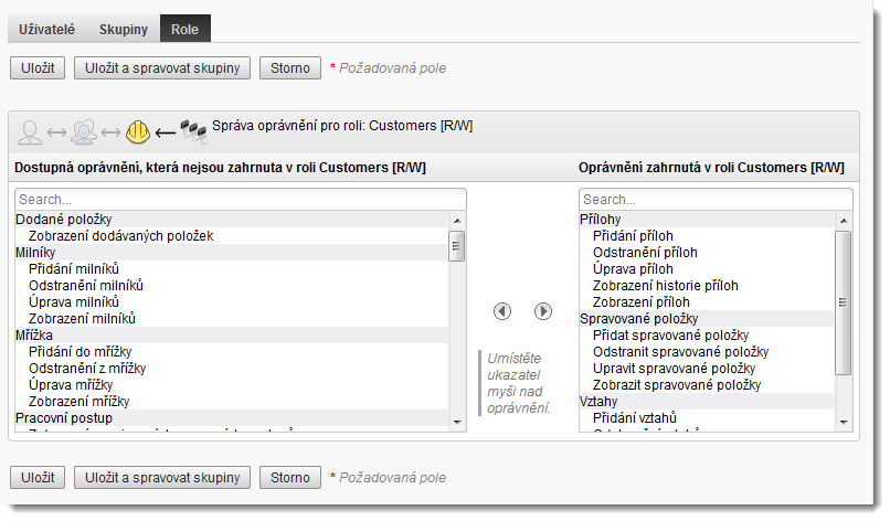 Přidání oprávnění k roli