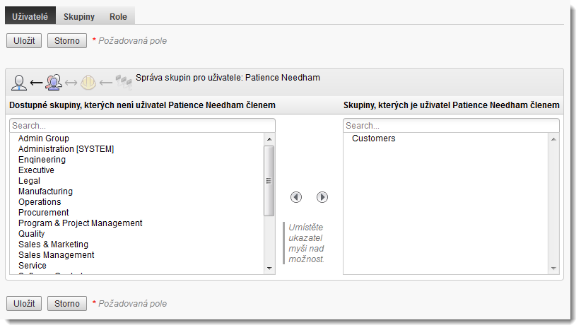 Přidání uživatele do skupiny