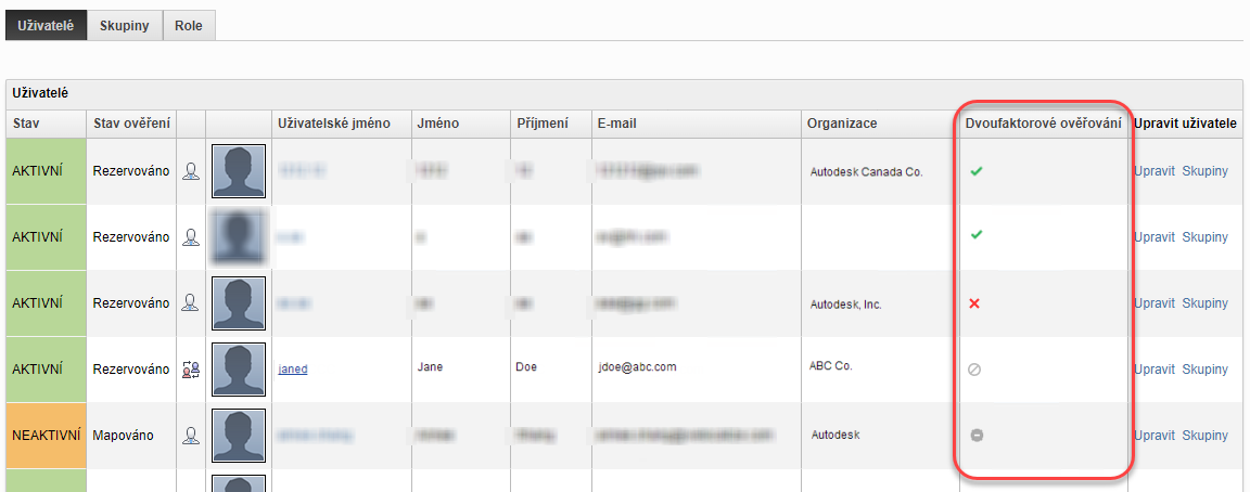 nastavení 2fa uživatele