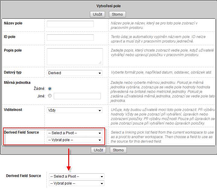 Definování odvozeného pole