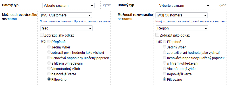 Více filtrů rozevíracích seznamů