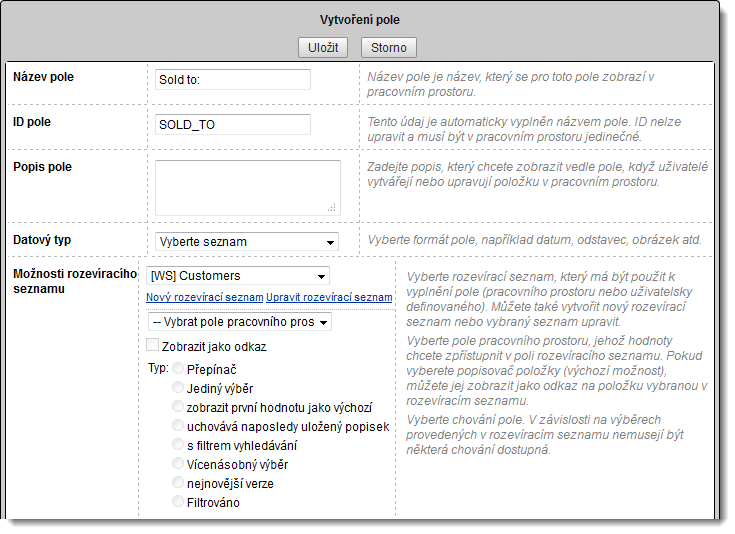 Vytvoření rozevíracího seznamu