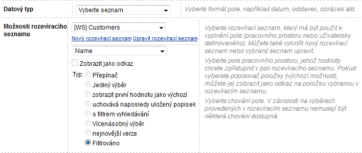 Rozevírací seznam je filtrován, pokud není použit popisovač položky.