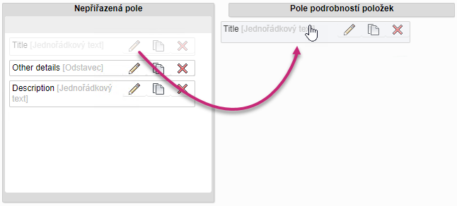 Přiřazení polí k sekci