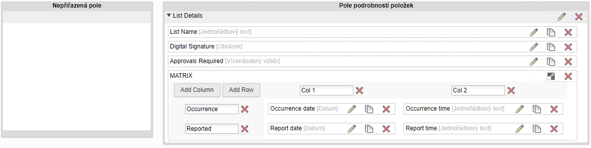 Dokončené přiřazení polí tabulky