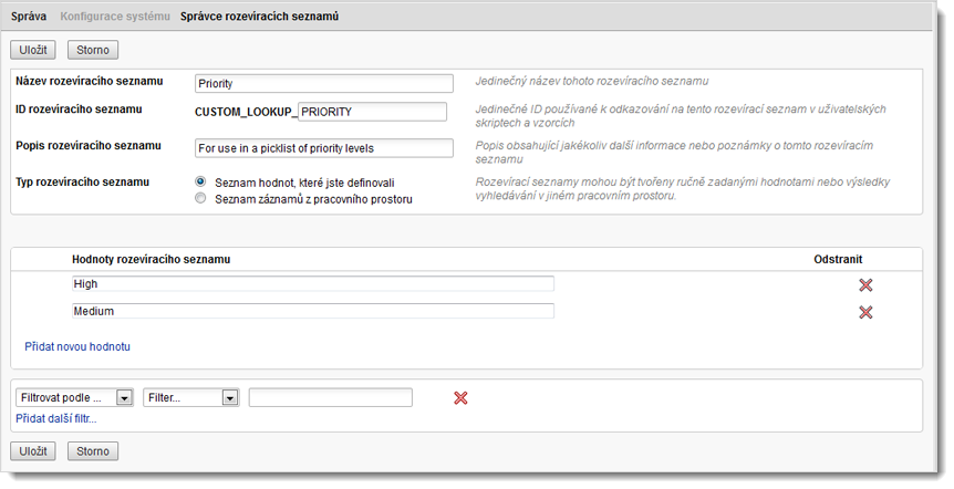 Přidání nových hodnot