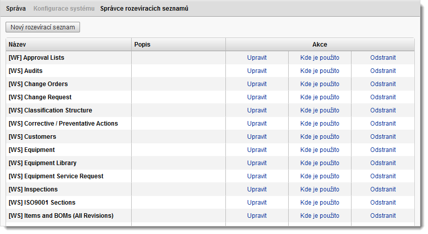 Správce rozevíracích seznamů
