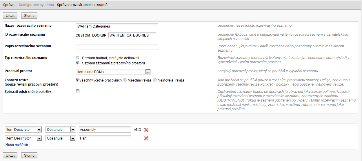 Uložené filtry pracovního prostoru