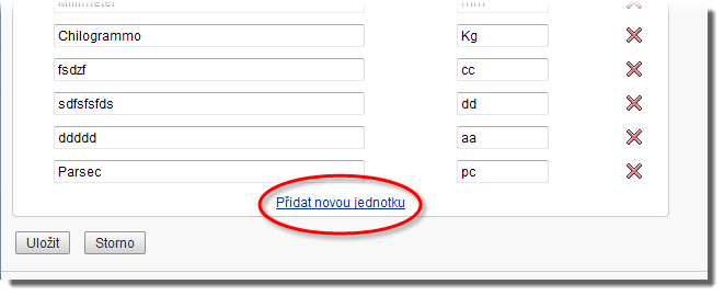 Přidání nové jednotky