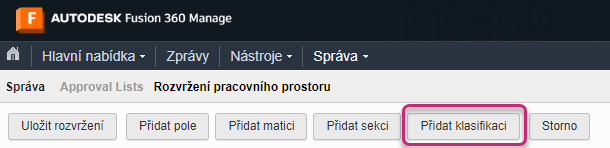 Tlačítko Přidat klasifikaci v dialogu Rozvržení pracovního prostoru