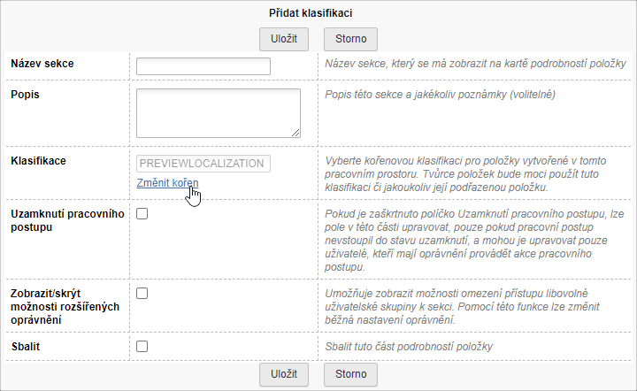 Dialog Přidat klasifikaci