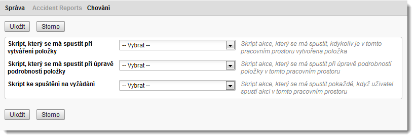 Konfigurace chování pracovního prostoru