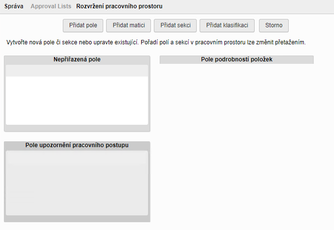 Dialog Správce pracovních prostorů