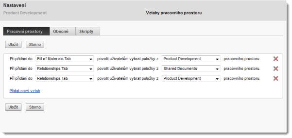 Nastavení vztahů pracovního prostoru