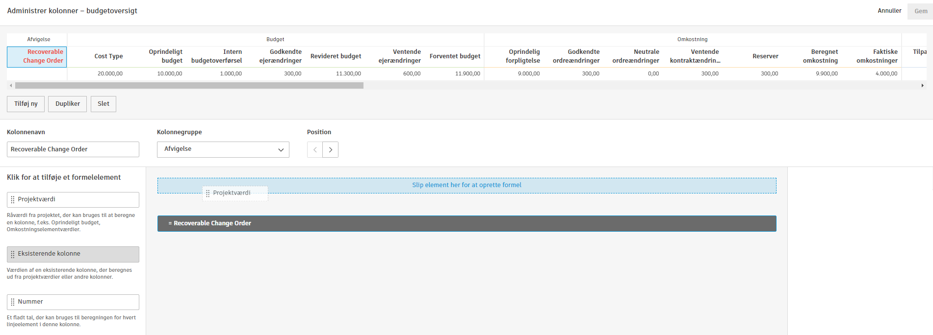 Oprettelse af en ny kolonne med formelelementer