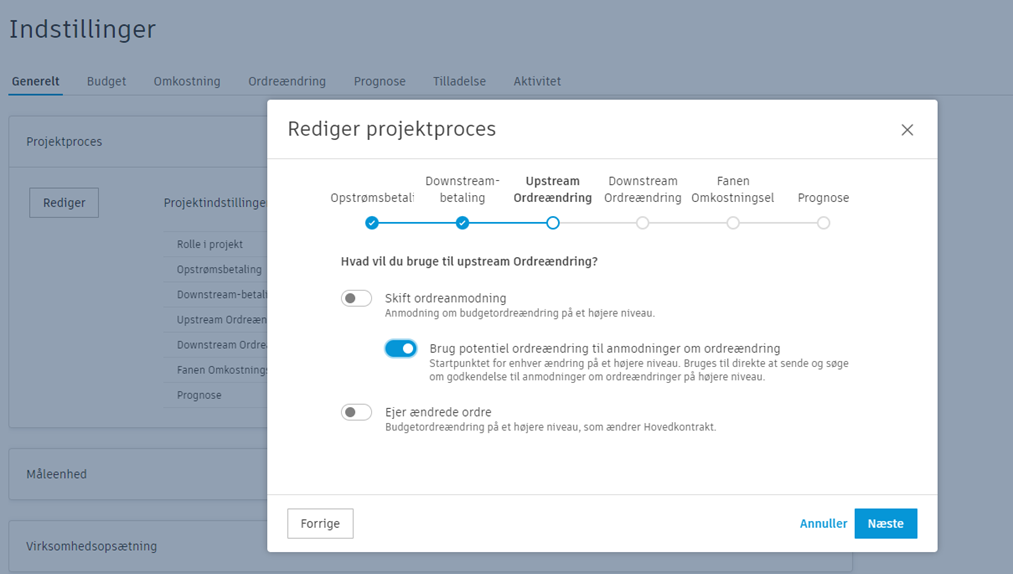 Indstillingen Projektproces