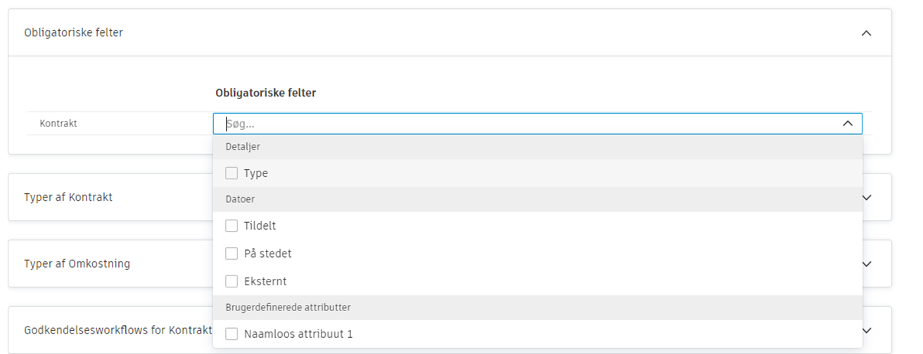 Påkrævede felter for kontraktkonfiguration