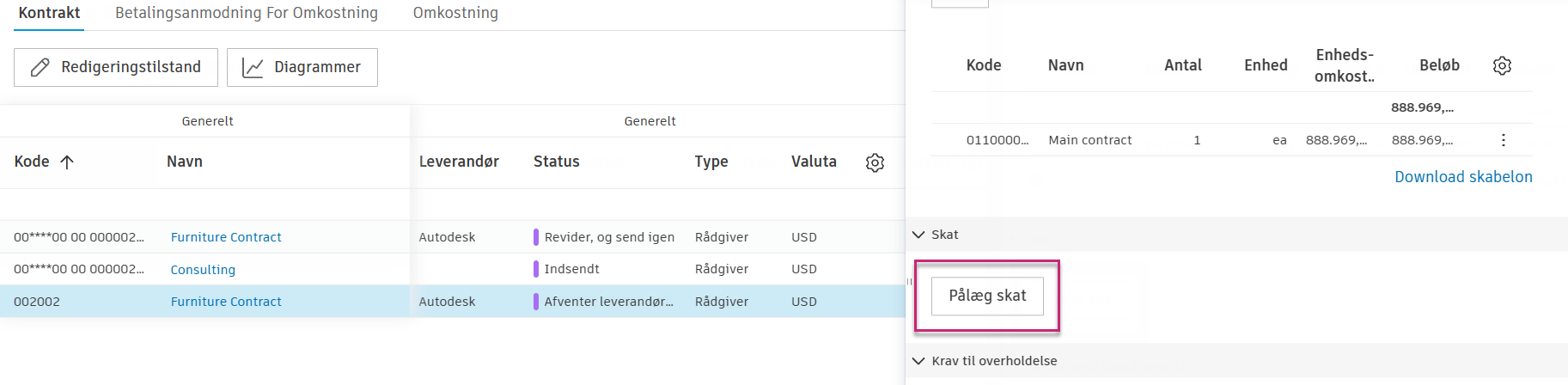 Detaljepanelet for Pålæg skat