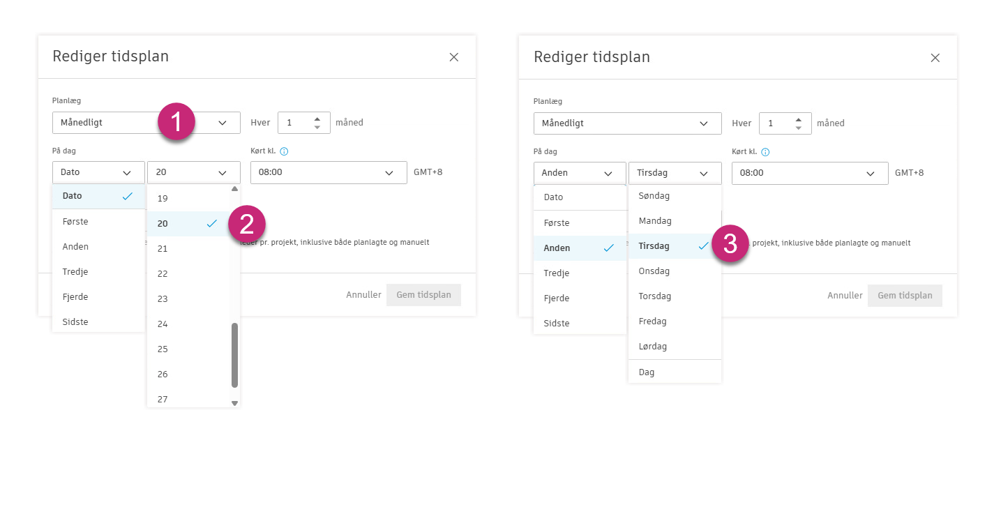 Indstilling for øjebliksbillede af budget