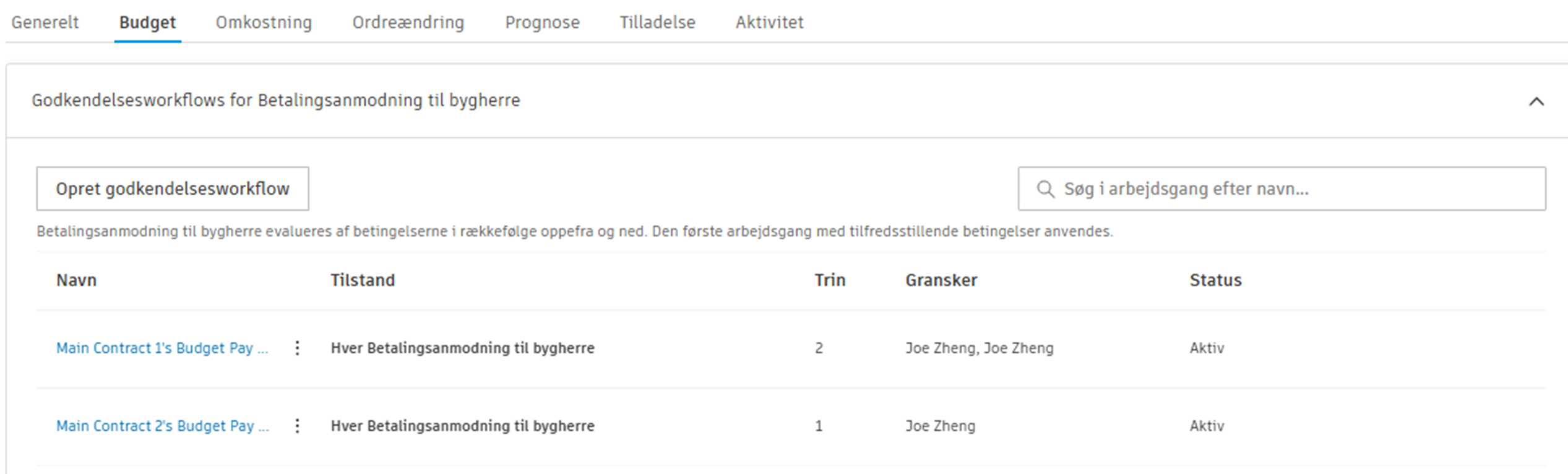 Arbejdsgang for bygherrebetaling med kolonnen Gælder for