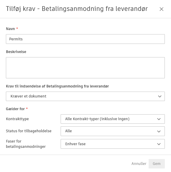 Eksempel på bemærkning om krav til overholdelse for en betalingsanmodning