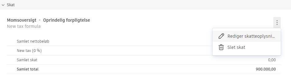 Omkostningsskat i menuen Mere
