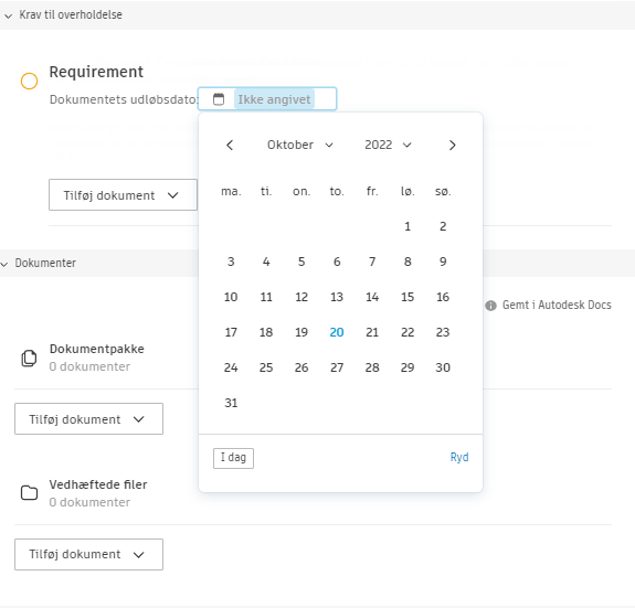 Dialogboks for konfiguration af udløbsdato for krav til overholdelse