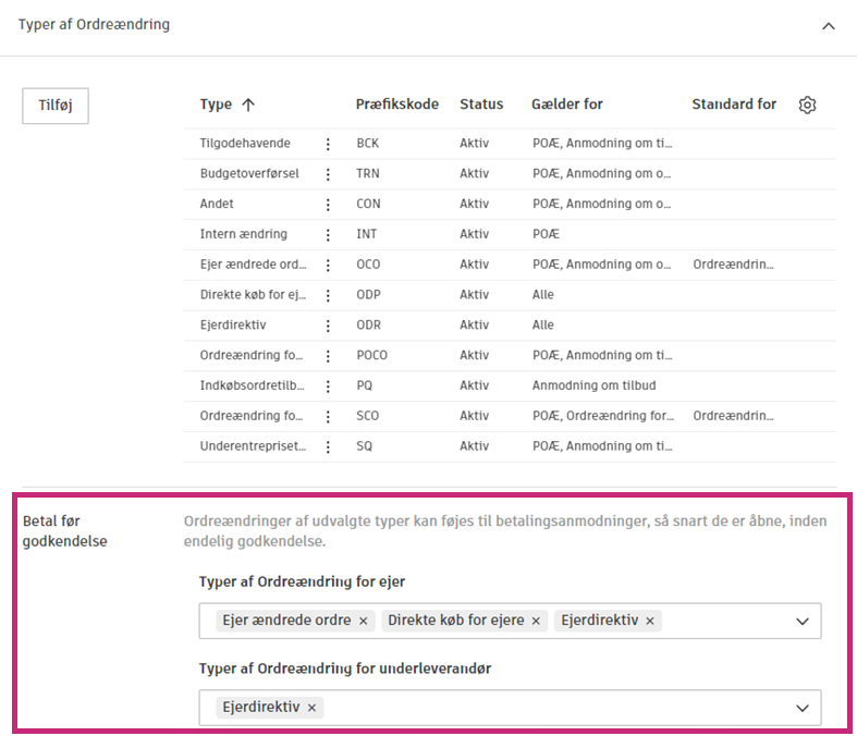 Indstillinger for Betal før godkendelse