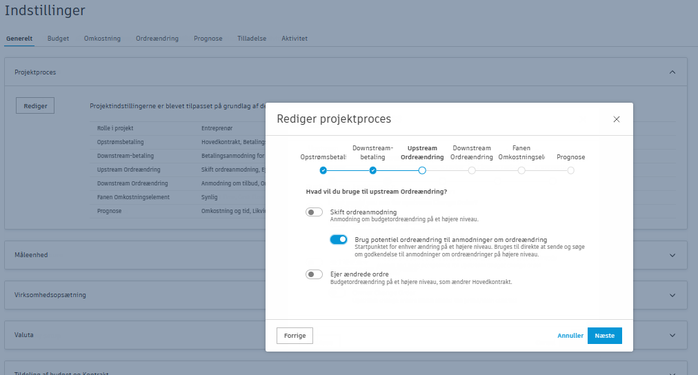 Indstilling for projektproces