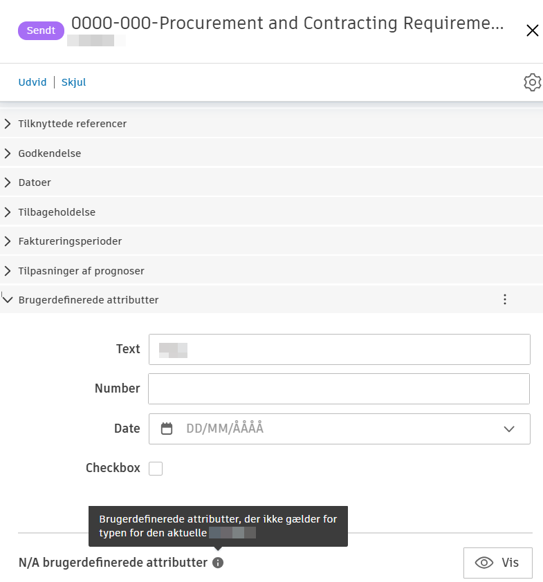 Knappen til visning af brugerdefinerede attributter og værktøjstippet med meddelelse