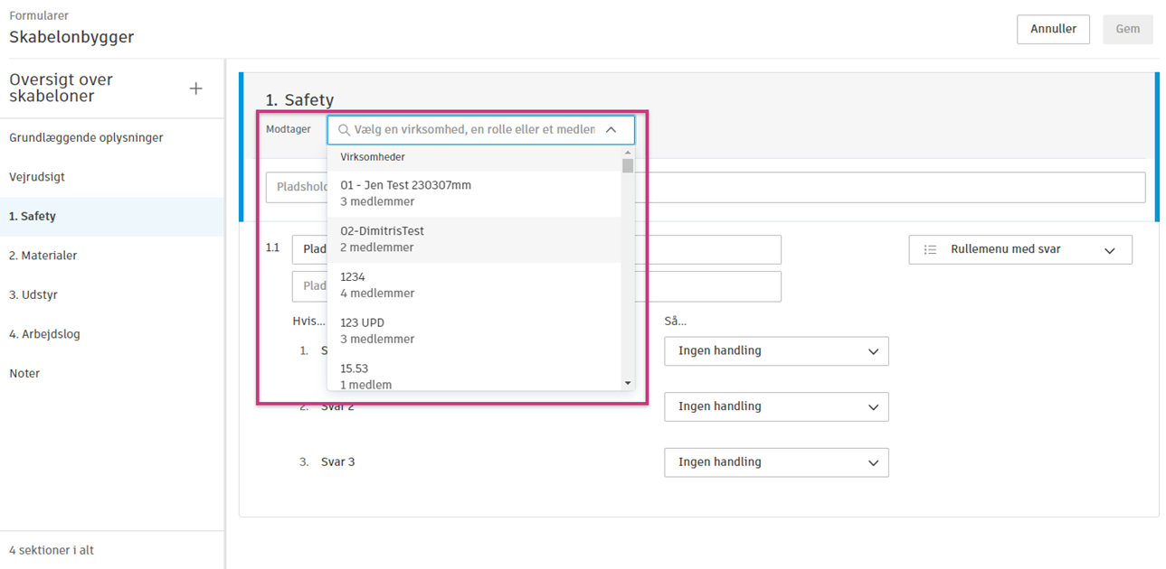 Vælg afsnitsmodtager
