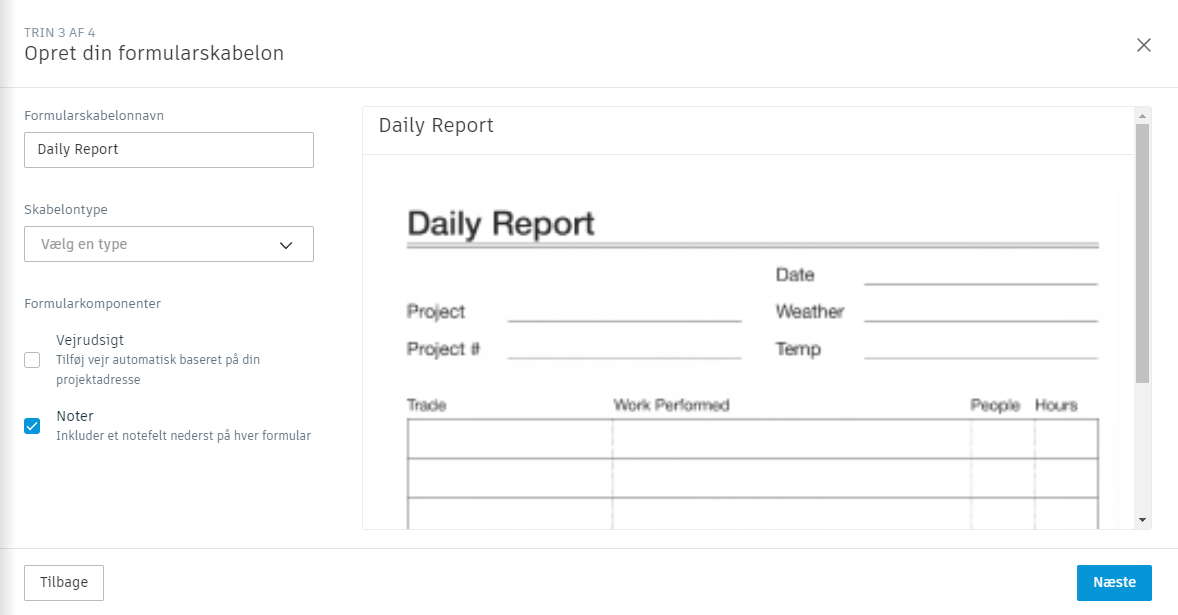 Opsæt formularskabelon