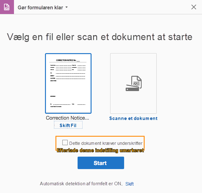 Løsning i forbindelse med signatur